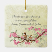 Roze  vogelmeisje van Honor Wedding Favor Keramisch Ornament (Achterkant)