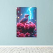 Roze Vogelnest onder de bliksemhemel - Surrealisti Canvas Afdruk (Insitu (Houten vloer))