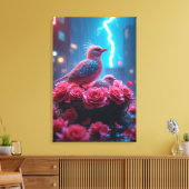 Roze Vogelnest onder de bliksemhemel - Surrealisti Canvas Afdruk (Insitu (Woonkamer))
