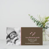 Roze vogels Baby Mobiele geboorteaankondigingen Aankondiging (Staand voorkant)