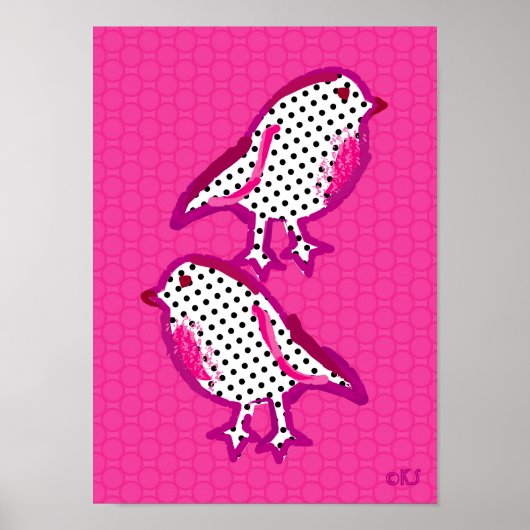 " roze vogels " digitaal schilderposter poster (Voorkant)