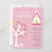 Roze vogels en bomen Baby Baptisme Christening Inv Kaart (Achterkant)