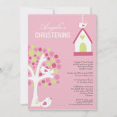 Roze vogels en bomen Baby Baptisme Christening Inv Kaart (Achterkant)