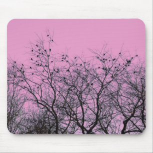 Roze vogels en bomen Mousepad Muismat