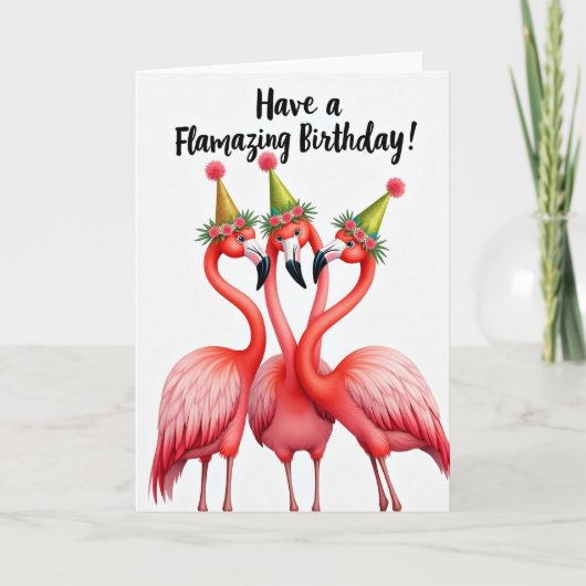 Roze Vogels Feesthoed Kaart (Voorkant)