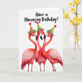 Roze Vogels Feesthoed Kaart (Gele Bloem)