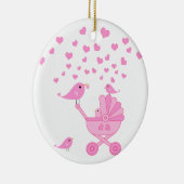 Roze Vogels met wandelwagen - Roze Keramisch Ornament (Rechts)