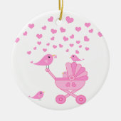 Roze Vogels met wandelwagen - Roze Keramisch Ornament (Voorkant)