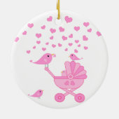 Roze Vogels met wandelwagen - Roze Keramisch Ornament (Achterkant)