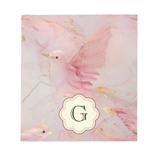 Roze vogels monogram notitieblok (Voorkant)