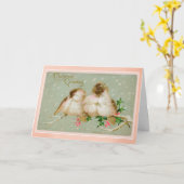 roze vogels op een Holly Branch Kerstmis Kaart (Gele Bloem)