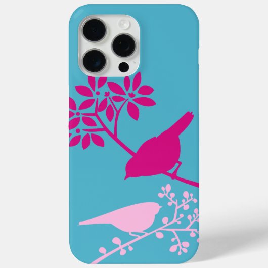 Roze vogels op lichtblauw Case-Mate iPhone case (Achterkant)