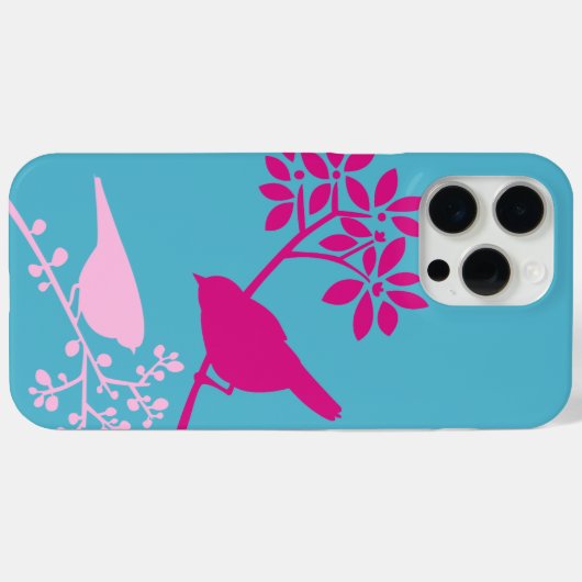 Roze vogels op lichtblauw Case-Mate iPhone case (Achterkant (horizontaal))