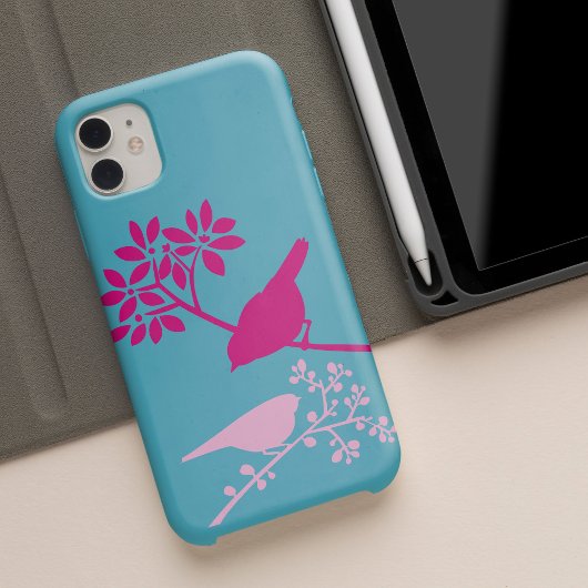 Roze vogels op lichtblauw Case-Mate iPhone case