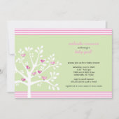 Roze vogels op witte baby shower nodigen kaart (Voorkant)