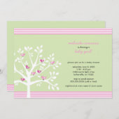 Roze vogels op witte baby shower nodigen kaart (Voorkant / Achterkant)