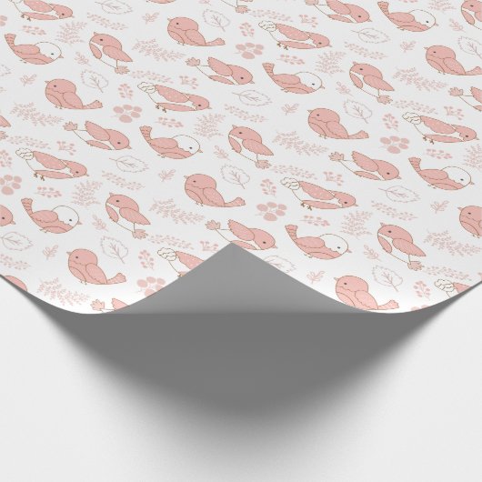  Roze Vogels Op Witte Kinderen Cadeaupapier (Hoek)