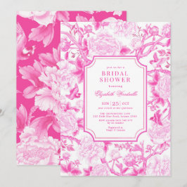 Roze vogels & pioenrozen Chinoiserie Bruidsdiner Kaart