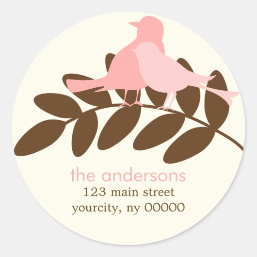 Roze Vogels Ronde Adresetiketten of Stickers (Voorkant)