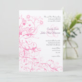 Roze Vogels & Swirls Huwelijksuitnodigingen Kaart (Staand voorkant)