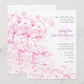 Roze Vogels & Swirls Huwelijksuitnodigingen Kaart (Voorkant / Achterkant)