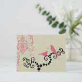 Roze vogels, vogels op bomen, Stippen, harten, lie Briefkaart (Staand voorkant)