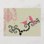 Roze vogels, vogels op bomen, Stippen, harten, lie Briefkaart (Voorkant)