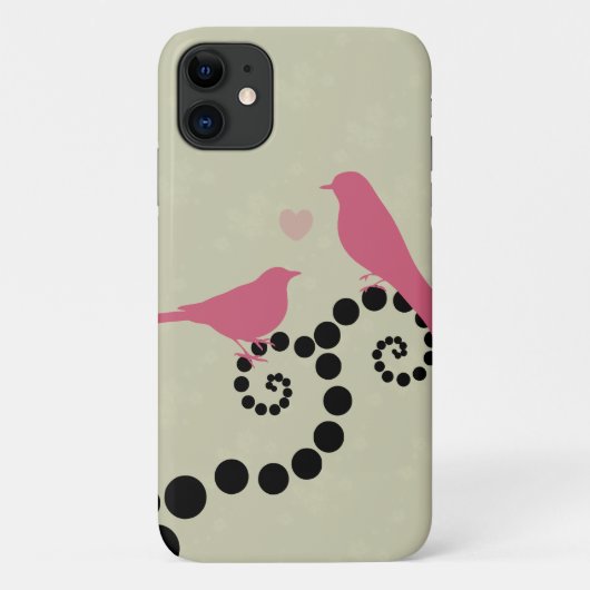 Roze vogels, vogels op bomen, Stippen, harten, lie Case-Mate iPhone Case (Achterkant)