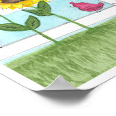 Roze Vogels & Zonnebloemen Poster (Hoek)