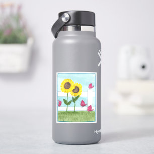 Roze Vogels & Zonnebloemen Sticker