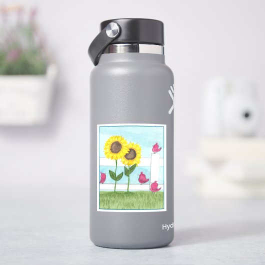 Roze Vogels & Zonnebloemen Sticker (HydroFlask)