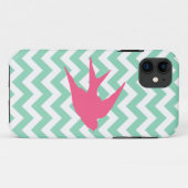 Roze vogelsilhouet op Chevron Stripes Case-Mate iPhone Case (Achterkant (horizontaal))