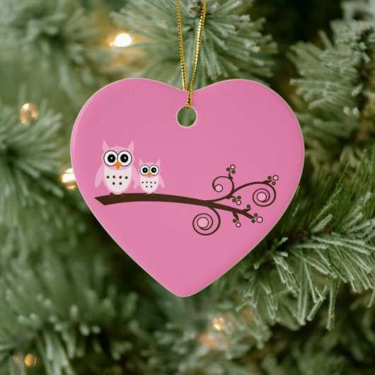 Roze vogelthema kerstversiering keramisch ornament (Boom)