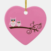 Roze vogelthema kerstversiering keramisch ornament (Voorkant)