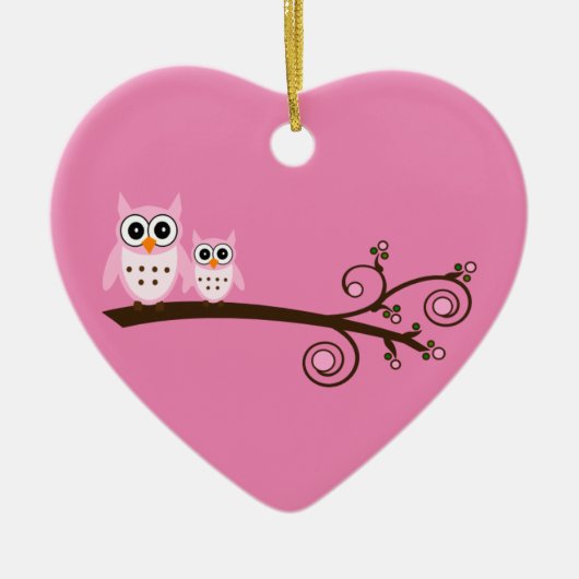 Roze vogelthema kerstversiering keramisch ornament (Voorkant)