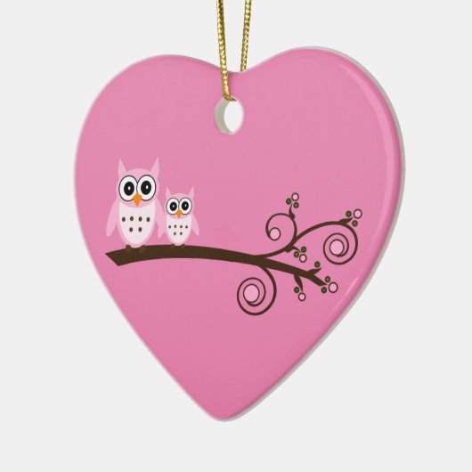 Roze vogelthema kerstversiering keramisch ornament (Links)