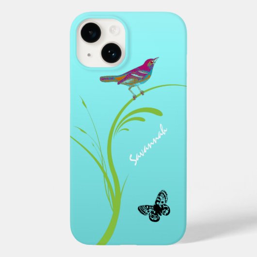 roze vogelvlinder op Aqua Case-Mate iPhone Case (Achterkant)