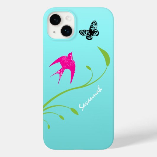  roze vogelvlinder op Aqua Case-Mate iPhone Case (Achterkant)