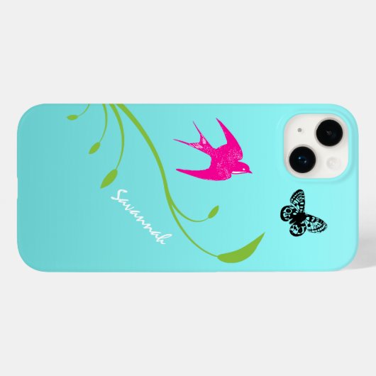  roze vogelvlinder op Aqua Case-Mate iPhone Case (Achterkant (horizontaal))