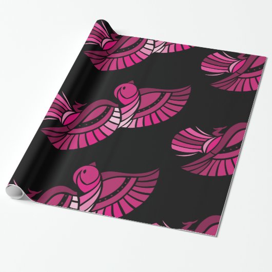 roze vogelwikkelpapier cadeaupapier (Uitgerold)