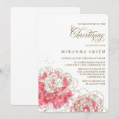 Roze volken | Floral Christening Invitation Kaart (Voorkant / Achterkant)
