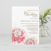 Roze volken | Floral Christening Invitation Kaart (Staand voorkant)