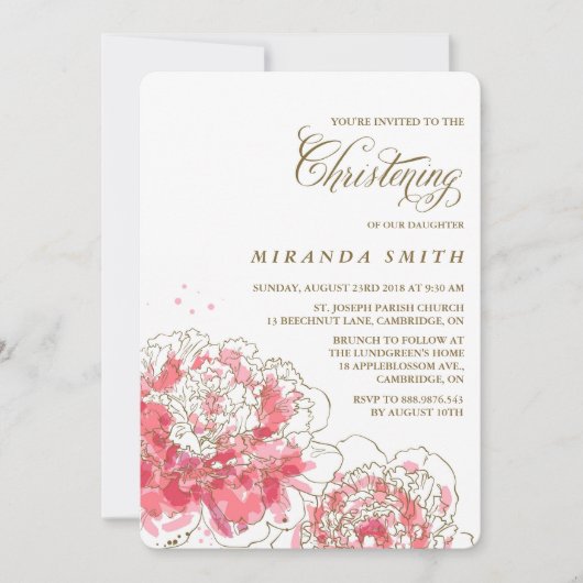 Roze volken | Floral Christening Invitation Kaart (Voorkant)