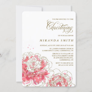 Roze volken Floral Christening Invitation Kaart