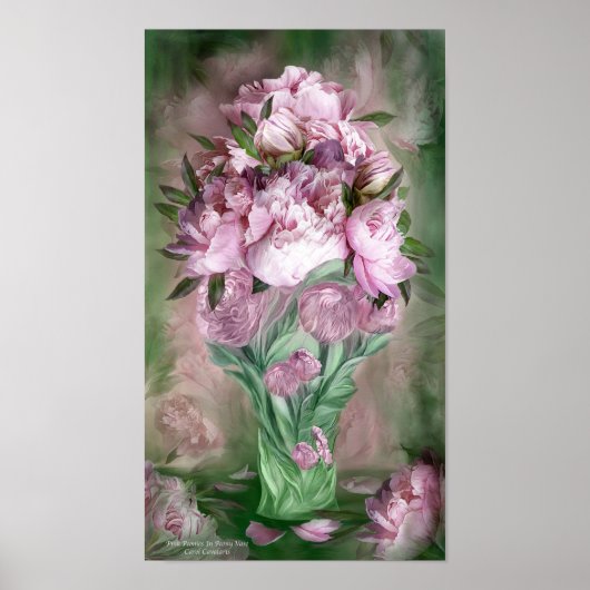 Roze volken in pony Vase Art Poster/Afdruk Poster (Voorkant)