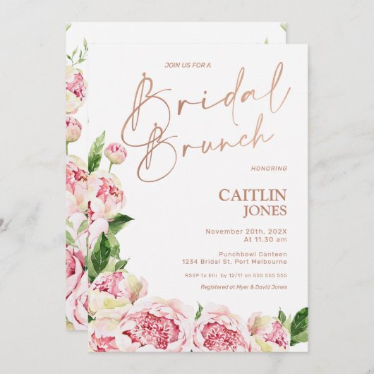 Roze volken Roos Gold Bridal Brunch Shower Kaart (Voorkant / Achterkant)