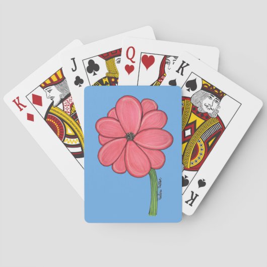 Roze Volle Bloem Pokerkaarten (Achterkant)