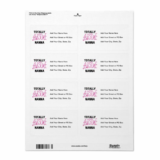 Roze Volledig Geweldige Nanna T-shirts en geschenk Etiket (Full Sheet)