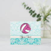 Roze volleybal; DamasPatroon Briefkaart (Staand voorkant)