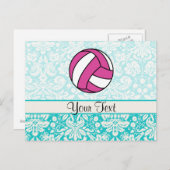 Roze volleybal; DamasPatroon Briefkaart (Voorkant / Achterkant)